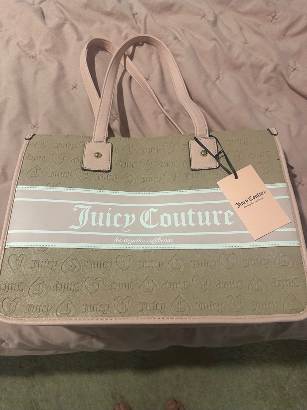 Juicy Couture Pink and Tan Logo Stripe Tote - Picture 2 of 9